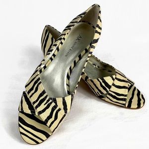ANN KLEIN Zebra Print Peep Toe Wedge Shoes NWOT